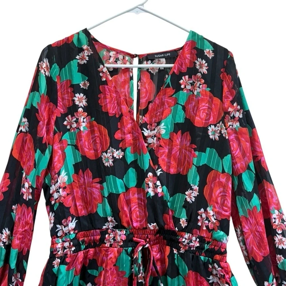 Sugarlips Rosabella Lover Black and Red Floral Romper. Size L